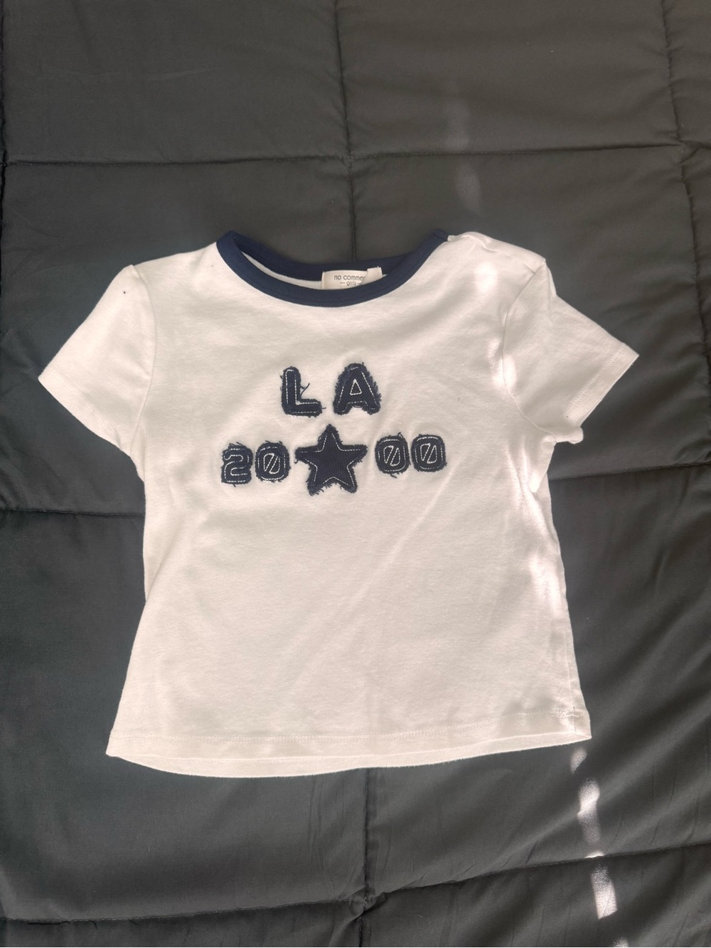 White Tee with Navy 'LA' Star Graphic